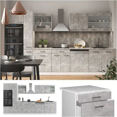 Vicco - Mueble de cocina R-Line, Hormigón/Blanco, 350 cm, Armario alto, sin encimera Vicco - Mueble de cocina R-Line, Hormigón/Blanco, 350 cm, Armario alto, sin encimera