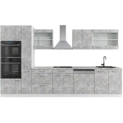 Vicco - Meuble de cuisine R-Line, Béton/Blanc, 350cm, Grand placard, sans plan de travail - Publicité Vicco - Meuble de cuisine R-Line, Béton/Blanc, 350cm, Grand placard, sans plan de travail - Publicité