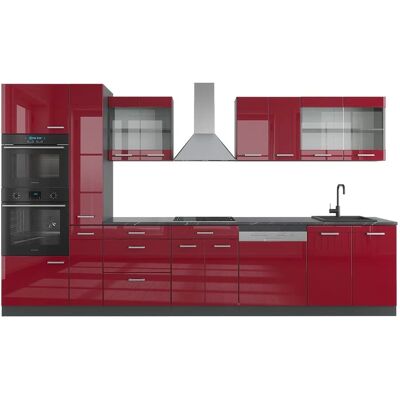 Vicco - Küchenmöbel R-Line, Bordeaux Hochglanz/Anthrazit, 350 cm, mit Oberschrank Vicco - Küchenmöbel R-Line, Bordeaux Hochglanz/Anthrazit, 350 cm, mit Oberschrank