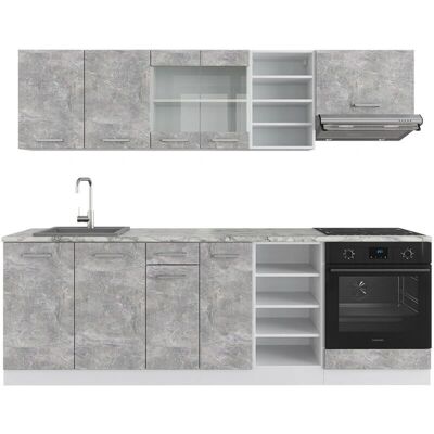 Vicco - Mueble de cocina R-Line, Hormigón/Blanco, 240cm - Mueble de cocina Vicco - Mueble de cocina R-Line, Hormigón/Blanco, 240cm - Mueble de cocina