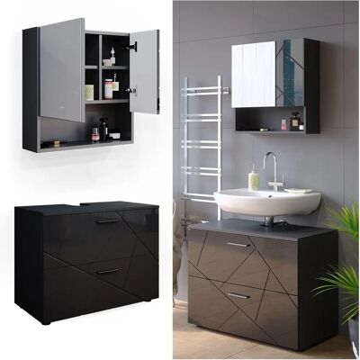 Vicco - Conjunto de muebles de baño Irma antracita alto brillo 2 piezas Vicco - Conjunto de muebles de baño Irma antracita alto brillo 2 piezas
