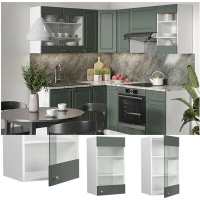 Vicco - Armario alto con puerta de cristal, Verde dorado, 40cm - Mueble de cocina Vicco - Armario alto con puerta de cristal, Verde dorado, 40cm - Mueble de cocina