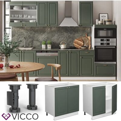 Vicco - Armario Bajo de Cocina 80cm Verde Dorado Estilo Rural Vicco - Armario Bajo de Cocina 80cm Verde Dorado Estilo Rural