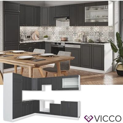 Vicco Cocina Esquinera - Antracita-Oro/Blanco, 227x60 cm Vicco Cocina Esquinera - Antracita-Oro/Blanco, 227x60 cm