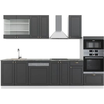 Gabinete de Cocina Vicco - Antracita-Oro/Blanco, 300cm, 7 Módulos - Cocina Gabinete de Cocina Vicco - Antracita-Oro/Blanco, 300cm, 7 Módulos - Cocina