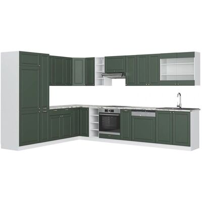 Vicco - Cocina Esquinera Compacta, Verde-Dorado, 347x257cm, Sin Encimera Vicco - Cocina Esquinera Compacta, Verde-Dorado, 347x257cm, Sin Encimera