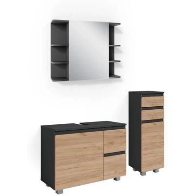 Conjunto de muebles de baño Vicco - J-Shape antracita/roble 3 piezas Conjunto de muebles de baño Vicco - J-Shape antracita/roble 3 piezas