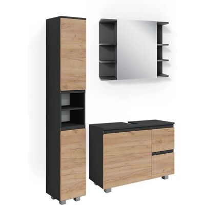 Ensemble de meubles de salle de bain Vicco J-Shape - Gris et anthracite - Publicité Ensemble de meubles de salle de bain Vicco J-Shape - Gris et anthracite - Publicité