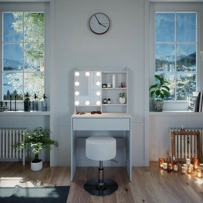 Cómoda Laura Blanca con Espejo LED y Taburete - Tipo de Producto Cómoda Laura Blanca con Espejo LED y Taburete - Tipo de Producto