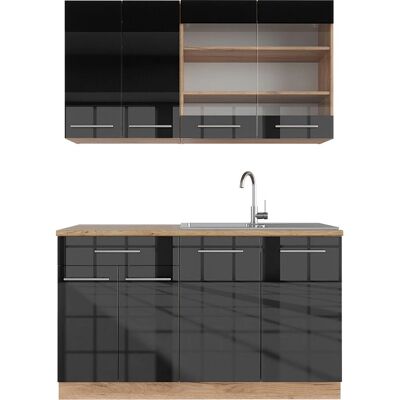 Vicco - Cocina Compacta Fame-Line, Antracita Brillante/Roble Dorado - Mueble de Cocina Vicco - Cocina Compacta Fame-Line, Antracita Brillante/Roble Dorado - Mueble de Cocina