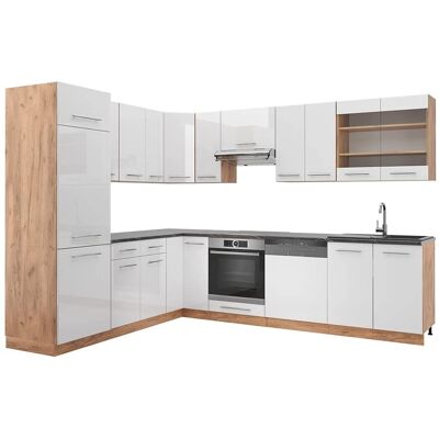 Vicco - Cocina esquina Fame-Line, Blanco brillo / roble dorado, 227 x 60 cm, sin encimera Vicco - Cocina esquina Fame-Line, Blanco brillo / roble dorado, 227 x 60 cm, sin encimera