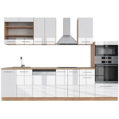 Vicco Mobili da Cucina - 300cm Bianco Lucido / Rovere Dorato Vicco Mobili da Cucina - 300cm Bianco Lucido / Rovere Dorato