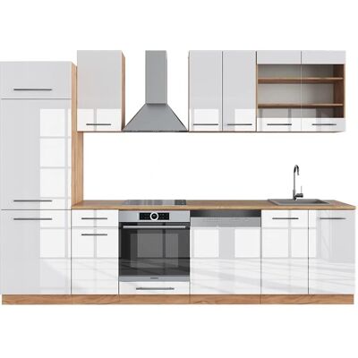 Vicco - Mueble de cocina Fame-Line - Blanco brillo intenso/roble dorado - 300 cm Vicco - Mueble de cocina Fame-Line - Blanco brillo intenso/roble dorado - 300 cm