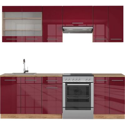 Vicco Mueble de cocina - 240cm Brillo Alto Burdeos / Roble Dorado - Cocina Modular Vicco Mueble de cocina - 240cm Brillo Alto Burdeos / Roble Dorado - Cocina Modular