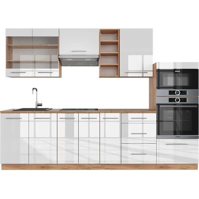 Vicco Mueble de Cocina Fame-Line 280cm - Blanco Brillante / Roble Dorado Vicco Mueble de Cocina Fame-Line 280cm - Blanco Brillante / Roble Dorado