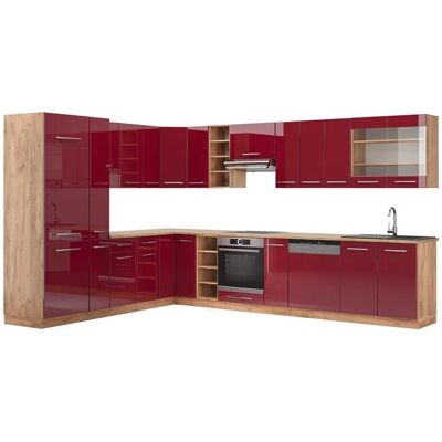 Vicco - Armario de esquina de cocina - Burdeos brillo / roble dorado - 257 x 60 cm Vicco - Armario de esquina de cocina - Burdeos brillo / roble dorado - 257 x 60 cm