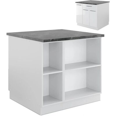 Vicco - Isola cucina, bianco lucido, 90cm, con cassetto - Isola cucina Vicco - Isola cucina, bianco lucido, 90cm, con cassetto - Isola cucina