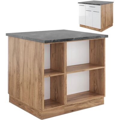 Vicco Isla de cocina Fame-Line - Blanco brillo intenso/roble dorado - Cocina Isla Vicco Isla de cocina Fame-Line - Blanco brillo intenso/roble dorado - Cocina Isla