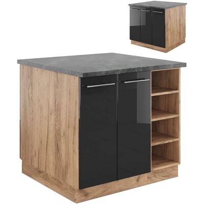 Vicco Modelo Fame-Line Isla de cocina - Antracita brillo intenso / Roble dorado eléctrico - Isla de cocina Vicco Modelo Fame-Line Isla de cocina - Antracita brillo intenso / Roble dorado eléctrico - Isla de cocina