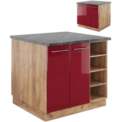 Vicco - Isla de cocina Fame-Line, Burdeos brillo intenso/roble dorado, 90 cm sin encimera Vicco - Isla de cocina Fame-Line, Burdeos brillo intenso/roble dorado, 90 cm sin encimera