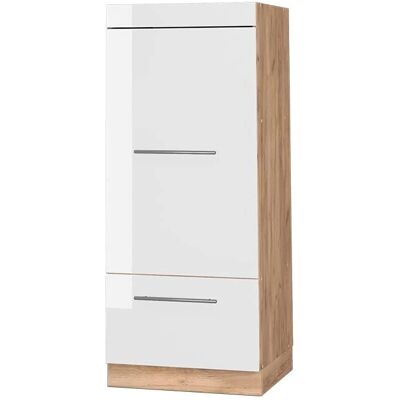 Armario para microondas Fame-Line Vicco - 60cm, Blanco alto brillo, Roble dorado Armario para microondas Fame-Line Vicco - 60cm, Blanco alto brillo, Roble dorado
