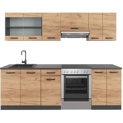 Vicco - Meuble de cuisine Raul - 240cm, Motif noir, Chêne doré / Anthracite - Type de cuisine - Publicité Vicco - Meuble de cuisine Raul - 240cm, Motif noir, Chêne doré / Anthracite - Type de cuisine - Publicité