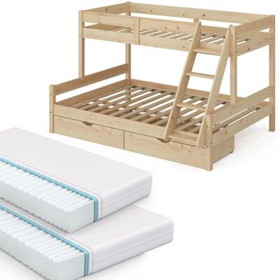 Litera Everest Bois Naturel 140x200/90x200 cm avec 2 Matelas - Publicité Litera Everest Bois Naturel 140x200/90x200 cm avec 2 Matelas - Publicité