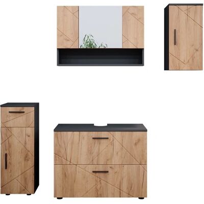 Vicco - Conjunto de muebles de baño Antracita/Oro power roble - Juego de 4 piezas Vicco - Conjunto de muebles de baño Antracita/Oro power roble - Juego de 4 piezas