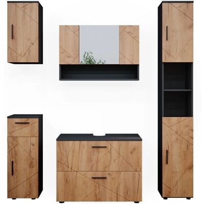 Vicco - Conjunto de muebles de baño Irma, Antracita/Oak, 5 piezas Vicco - Conjunto de muebles de baño Irma, Antracita/Oak, 5 piezas
