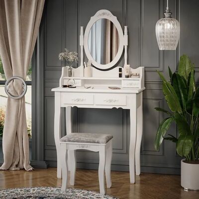 Vicco Meghan Mesa de Maquillaje Blanca con Taburete - Tocador Vicco Meghan Mesa de Maquillaje Blanca con Taburete - Tocador