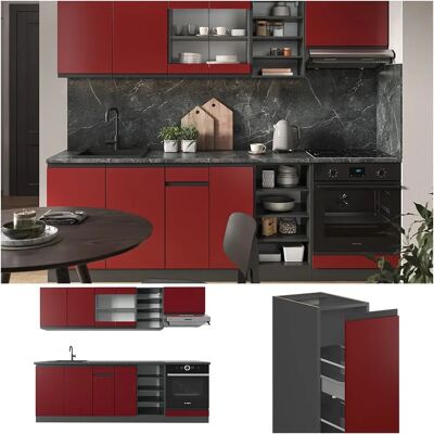 Gabinete de Cocina Vicco R-Line - Ajustable, 240 cm, Rojo/antracita Gabinete de Cocina Vicco R-Line - Ajustable, 240 cm, Rojo/antracita