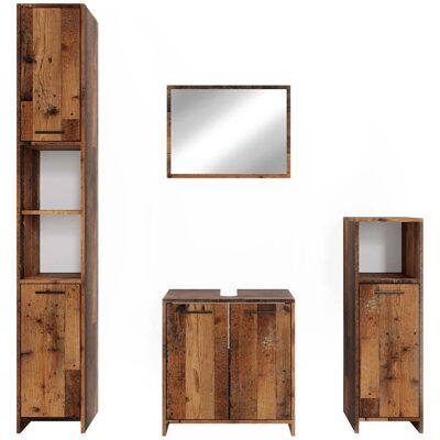 Conjunto de muebles de baño Kiko en roble rústico - 4 piezas Conjunto de muebles de baño Kiko en roble rústico - 4 piezas