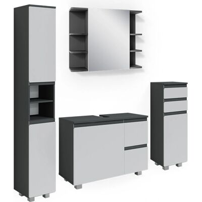 Vicco - Conjunto de Muebles de Baño J-Shape Antracita/Blanco - 4 Piezas Vicco - Conjunto de Muebles de Baño J-Shape Antracita/Blanco - 4 Piezas