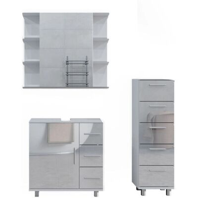 Conjunto de muebles de baño Vicco Ilias - Blanco alto brillo, 3 piezas Conjunto de muebles de baño Vicco Ilias - Blanco alto brillo, 3 piezas