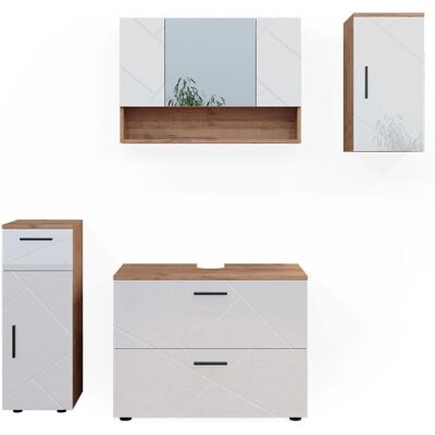 Conjunto de muebles de baño Vicco - Irma, 4 piezas, Blanco y Dorado Conjunto de muebles de baño Vicco - Irma, 4 piezas, Blanco y Dorado