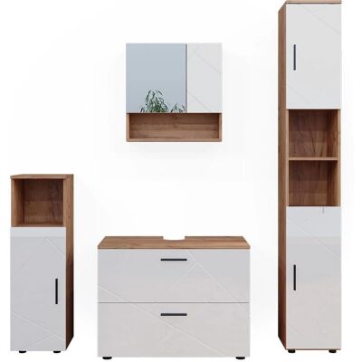 Conjunto de muebles de baño Vicco Irma, Blanco brillo intenso/roble dorado, 4 piezas Conjunto de muebles de baño Vicco Irma, Blanco brillo intenso/roble dorado, 4 piezas