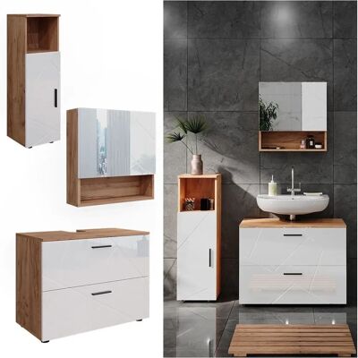 Conjunto de Muebles de Baño Vicco - Irma Blanco Brillo / Roble Dorado - 3 Piezas Conjunto de Muebles de Baño Vicco - Irma Blanco Brillo / Roble Dorado - 3 Piezas