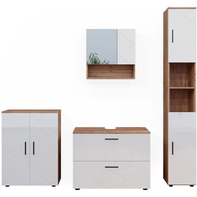 Conjunto de muebles de baño Vicco Irma, Blanco brillo intenso/roble dorado, 4 piezas Conjunto de muebles de baño Vicco Irma, Blanco brillo intenso/roble dorado, 4 piezas