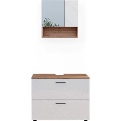 Conjunto de muebles de baño Vicco - Irma, 2 piezas, Blanco brillo/roble dorado Conjunto de muebles de baño Vicco - Irma, 2 piezas, Blanco brillo/roble dorado