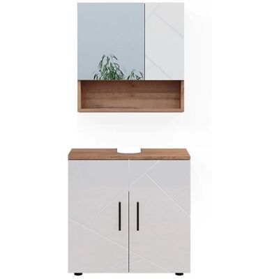 Conjunto de muebles de baño Vicco Irma - Blanco brillo / Roble dorado - 2 partes Conjunto de muebles de baño Vicco Irma - Blanco brillo / Roble dorado - 2 partes