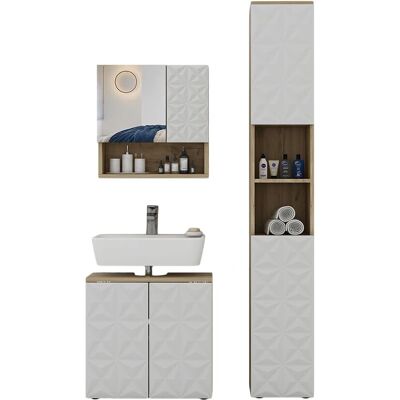 Conjunto de muebles de baño Vicco Edge - 3 piezas, Blanco/Roble Conjunto de muebles de baño Vicco Edge - 3 piezas, Blanco/Roble
