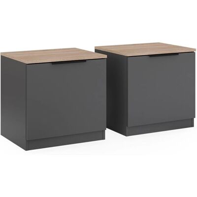 Conjunto de Mesitas de Noche Vicco Betti - Antracita/Madera - 50x50cm - Mesilla de noche Conjunto de Mesitas de Noche Vicco Betti - Antracita/Madera - 50x50cm - Mesilla de noche