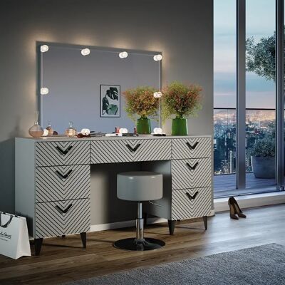 Vicco Anett Gris 150cm Mesa de Maquillaje con Taburete - Tocador Vicco Anett Gris 150cm Mesa de Maquillaje con Taburete - Tocador