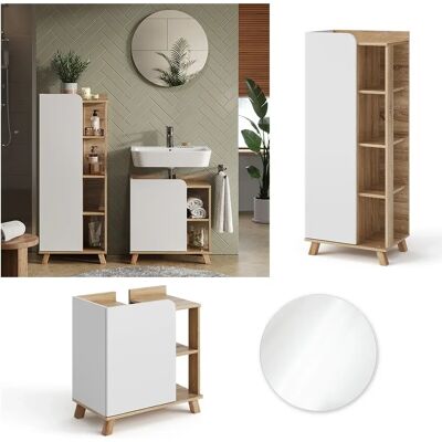 Conjunto de muebles de baño Vicco - Sonoma/Blanco - 3 piezas Conjunto de muebles de baño Vicco - Sonoma/Blanco - 3 piezas