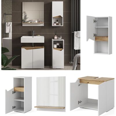 Conjunto de Muebles de Baño Vicco Marelle - Blanco / Roble Artesanal - 4 Piezas Conjunto de Muebles de Baño Vicco Marelle - Blanco / Roble Artesanal - 4 Piezas