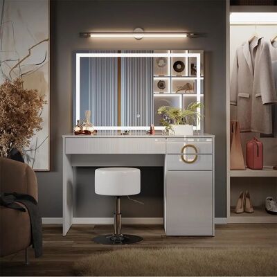 Vicco Adela Coiffeuse blanche avec miroir LED - Publicité Vicco Adela Coiffeuse blanche avec miroir LED - Publicité