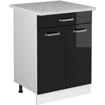 Vicco R-Line Armario de cocina - 60cm, Negro brillo, con cajón y encimera Vicco R-Line Armario de cocina - 60cm, Negro brillo, con cajón y encimera