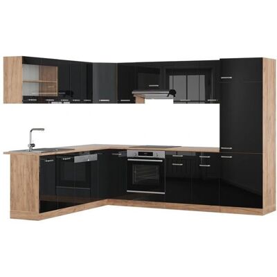 Vicco - Unidad de Cocina Esquinera - Modular en Forma de L, Negro y Dorado, 227x287 cm Vicco - Unidad de Cocina Esquinera - Modular en Forma de L, Negro y Dorado, 227x287 cm