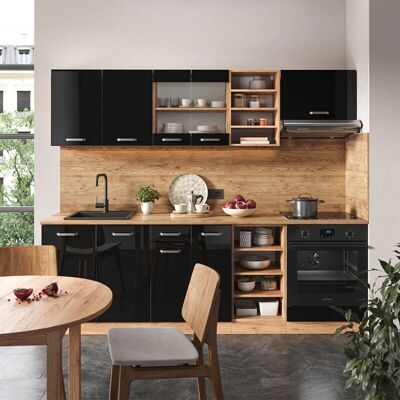 Gabinete de Cocina Vicco - 240cm, Roble negro/dorado, Modular - Cocina Gabinete de Cocina Vicco - 240cm, Roble negro/dorado, Modular - Cocina