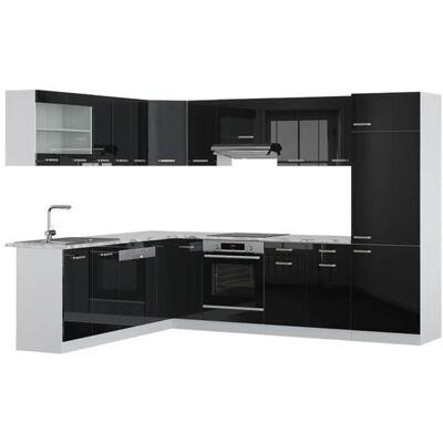 Vicco R-Line Cocina Esquinera - 227x287cm, Negro Brillo/Blanco Vicco R-Line Cocina Esquinera - 227x287cm, Negro Brillo/Blanco